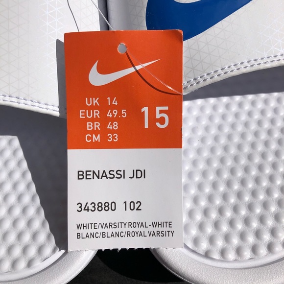 Men's Nike Benassi JDI White Blue Slides Size 15 - Picture 6 of 7